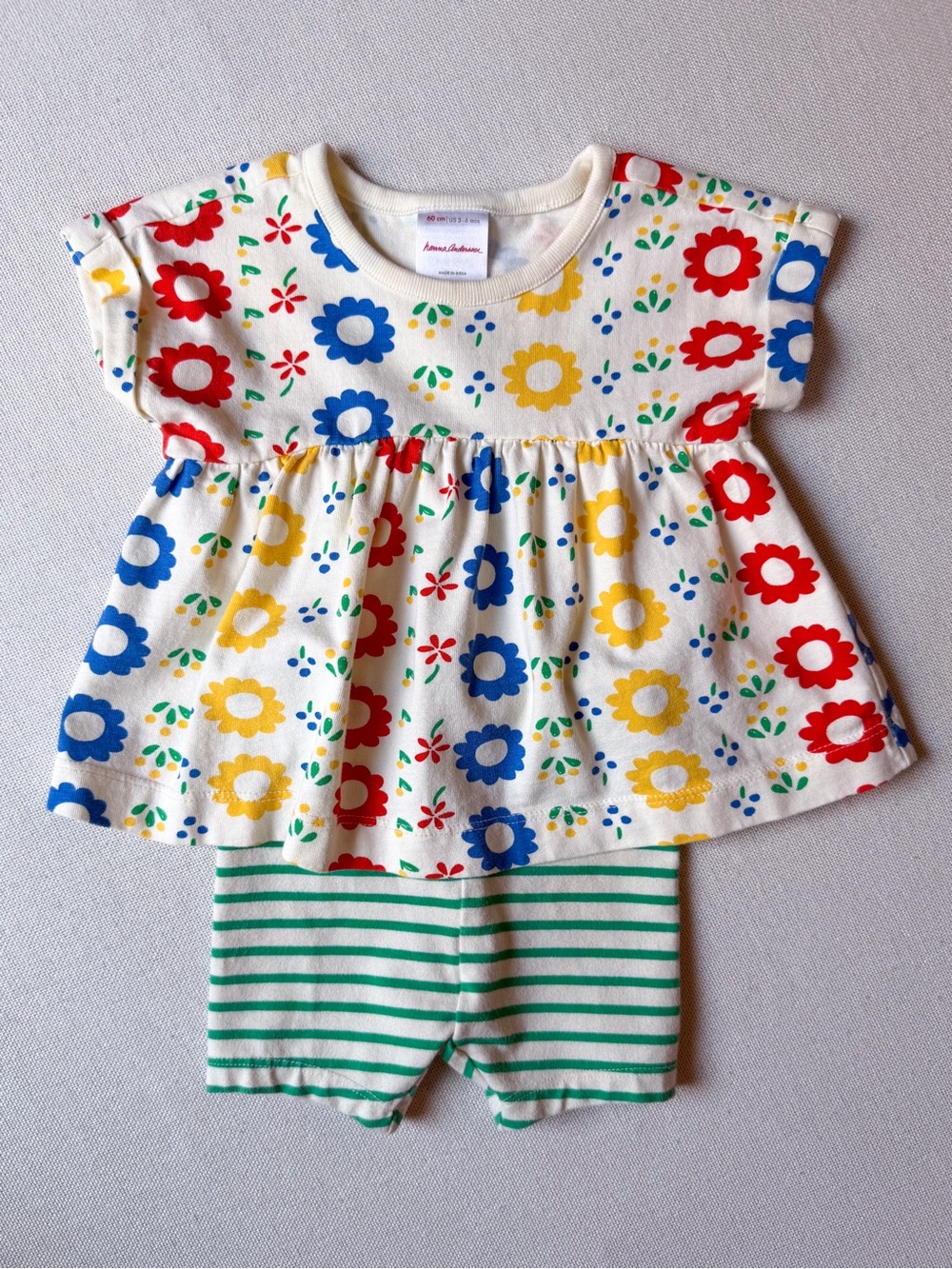 Hanna Andersson Floral Stripes Cotton Tunic Top & Shorts Set 3-6M